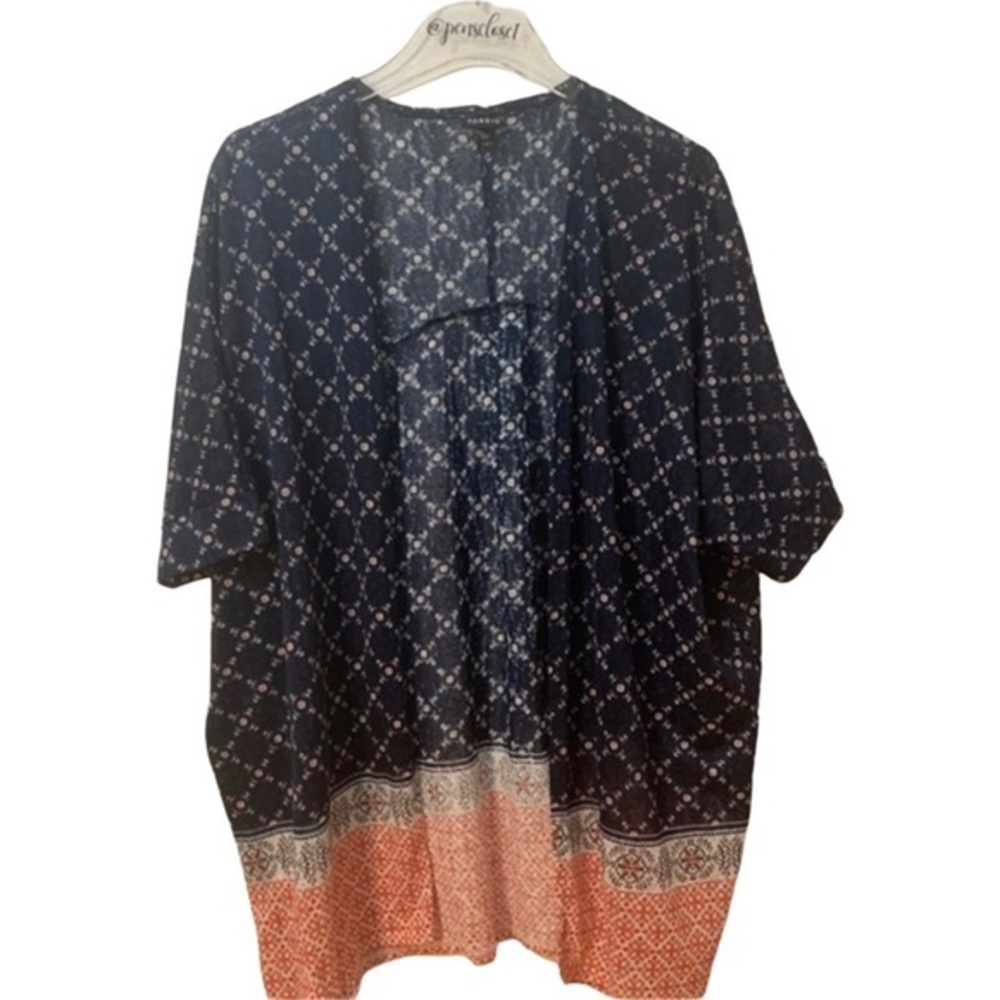 New Torrid Floral Open Front Short Sleeve Blue Sheer Boho Kimono Top Size 1X